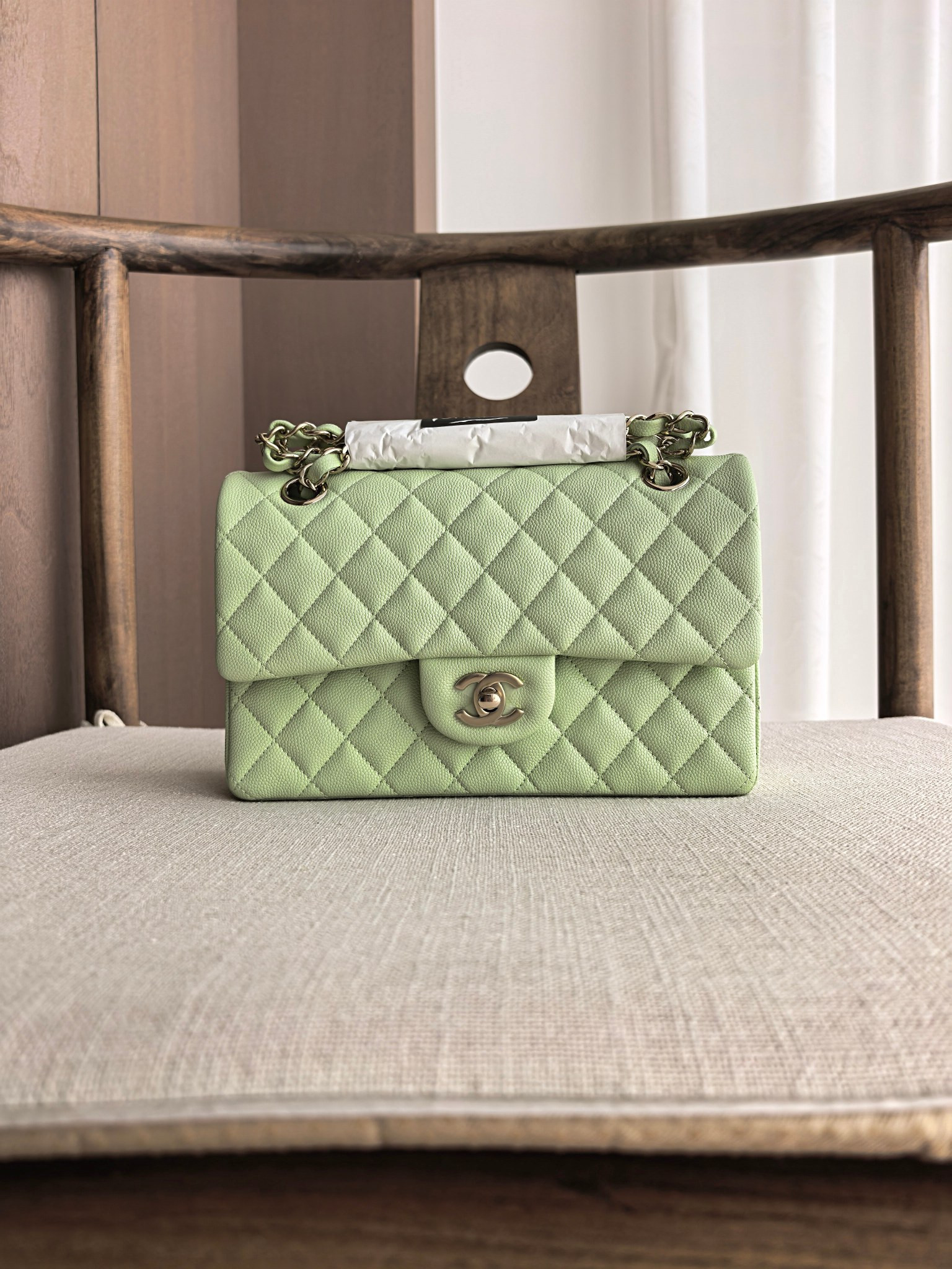 Ch**el Classic Flap handbag Mint Green Bag with Light Gold Hardware A01113 23x14.5x6cm
