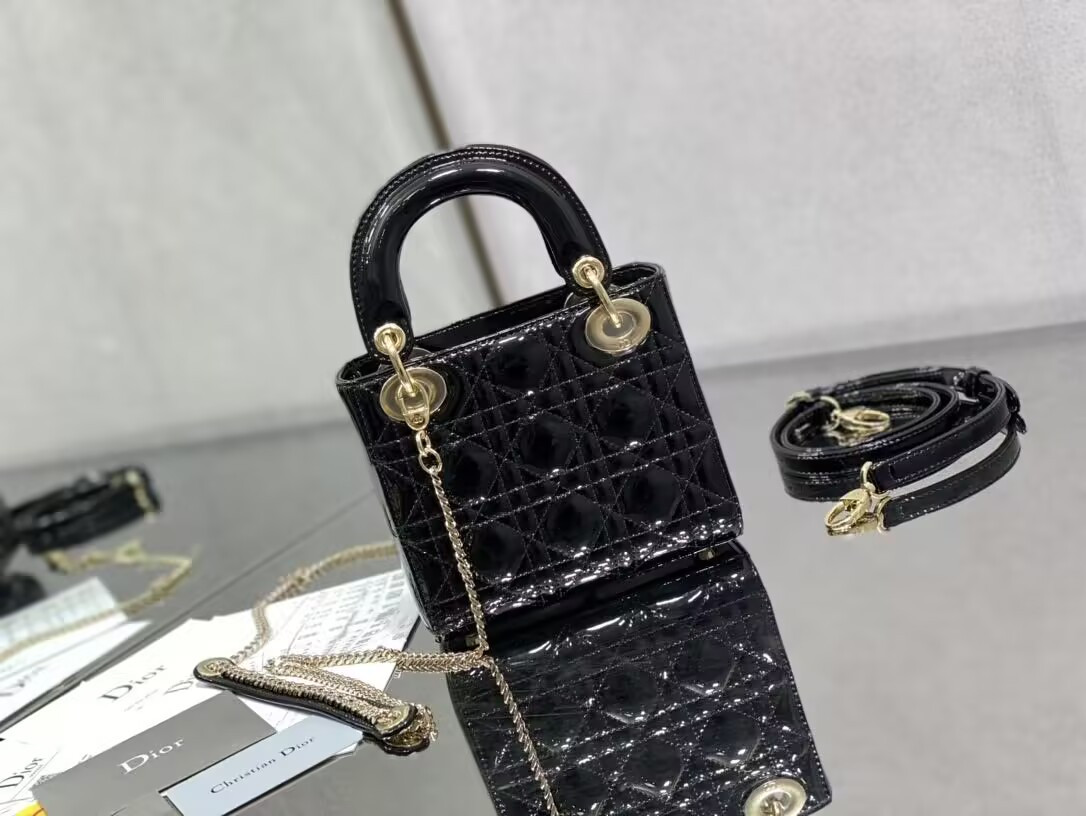 Mini Lady D10r Bag Patent Cannage Calfskin 17 x 15 x 7 cm
