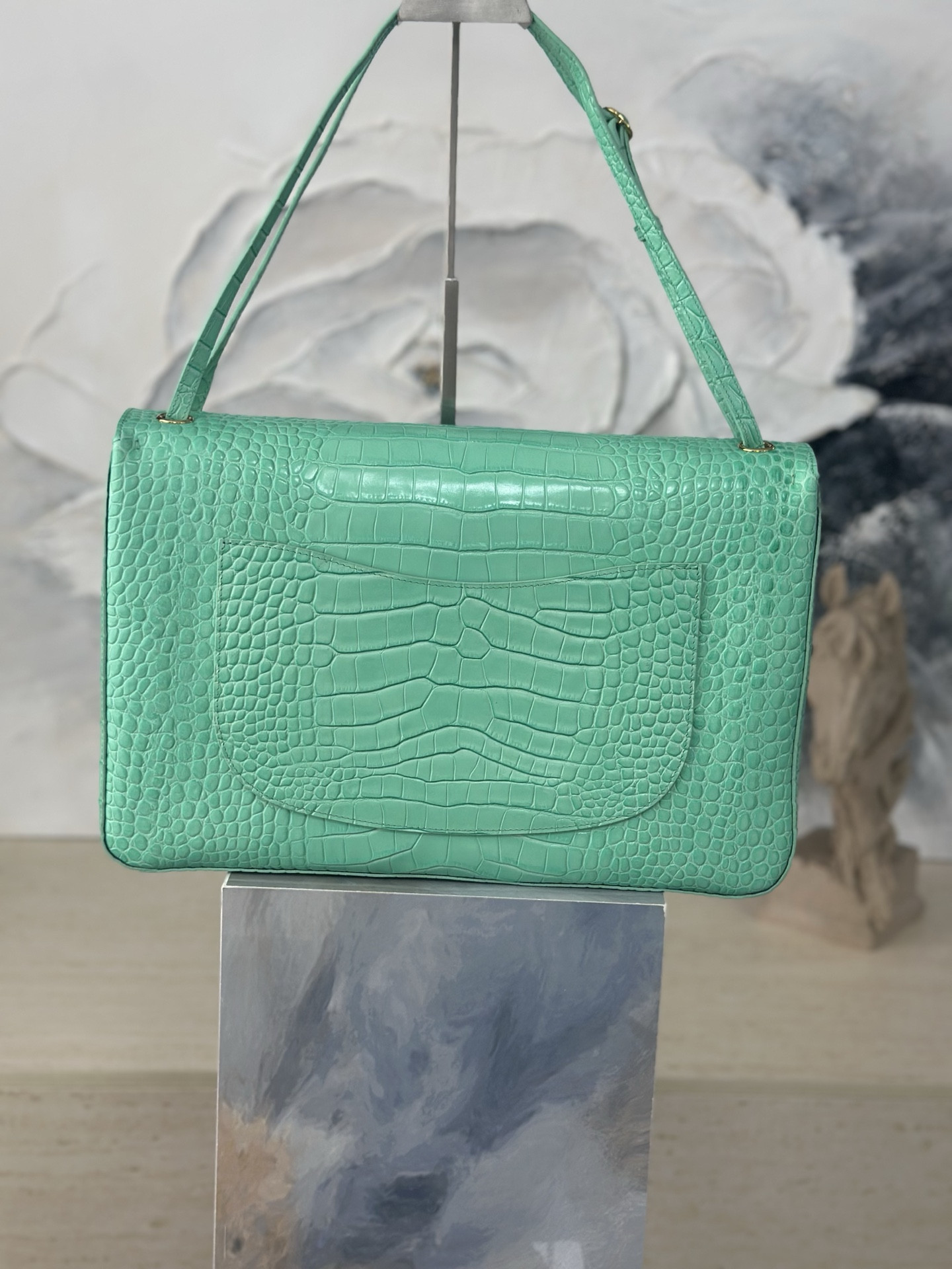 Ch**el Maxi Flap Bag Glacier Blue Gold hardware AS6233 26x38.5x11cm