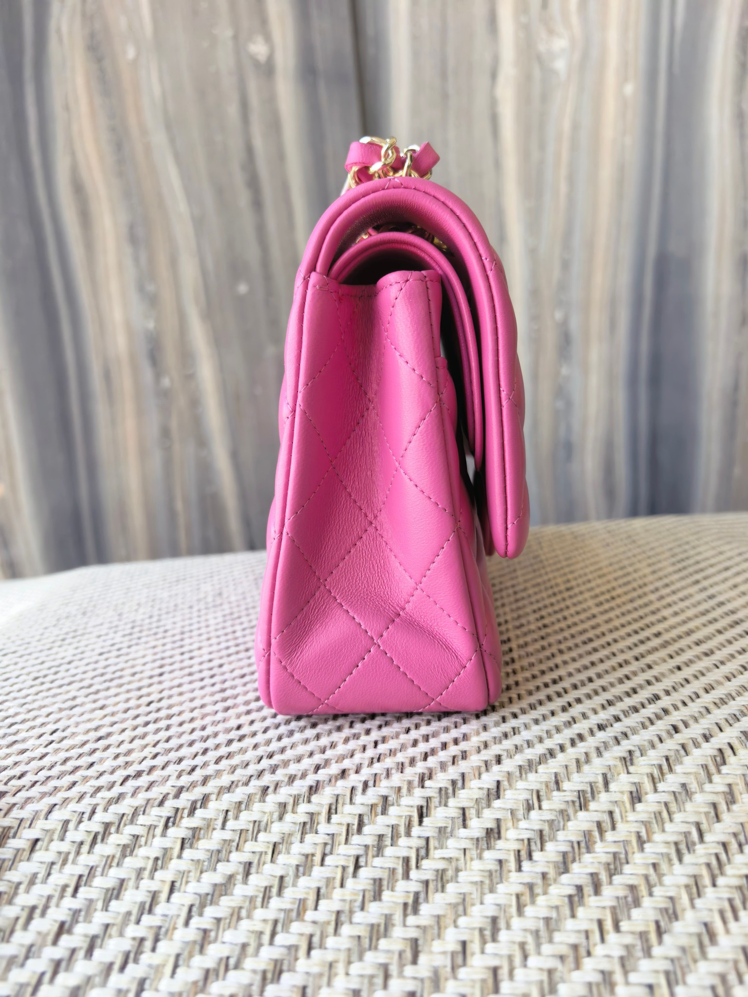Ch**el classic flap bag rose with light gold hardware 15.5x25.5x6.5cm