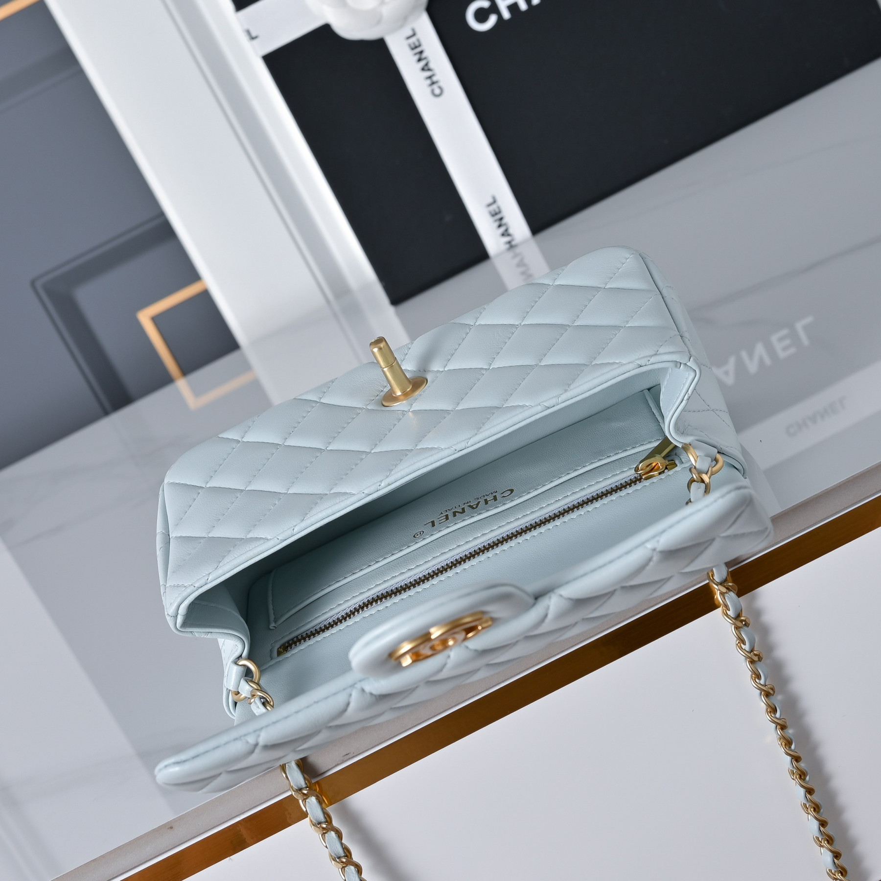 Ch**el Flap Bag Light Blue AS1787 20x13x7cm