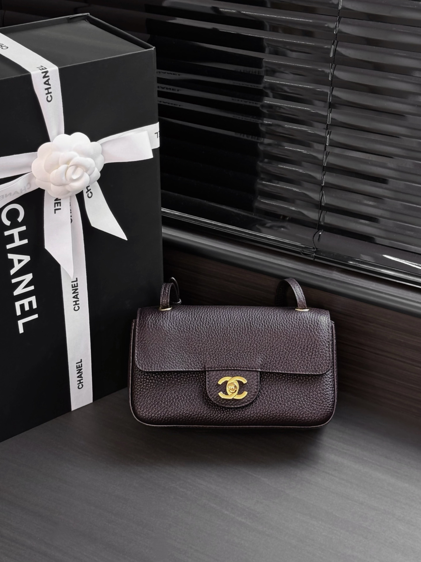 Ch**el Mini Flap Bag Coffee Gold Hardware AS6573 13x20x6cm