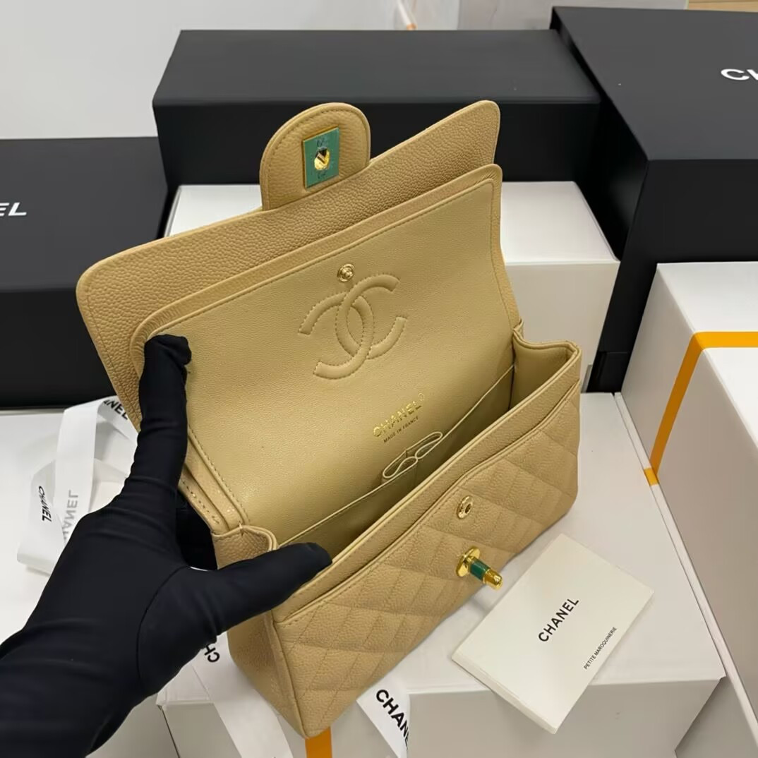 Ch**el SMALL CLASSIC HANDBAG GRAINED CALFSKIN 14.5×23×6cm