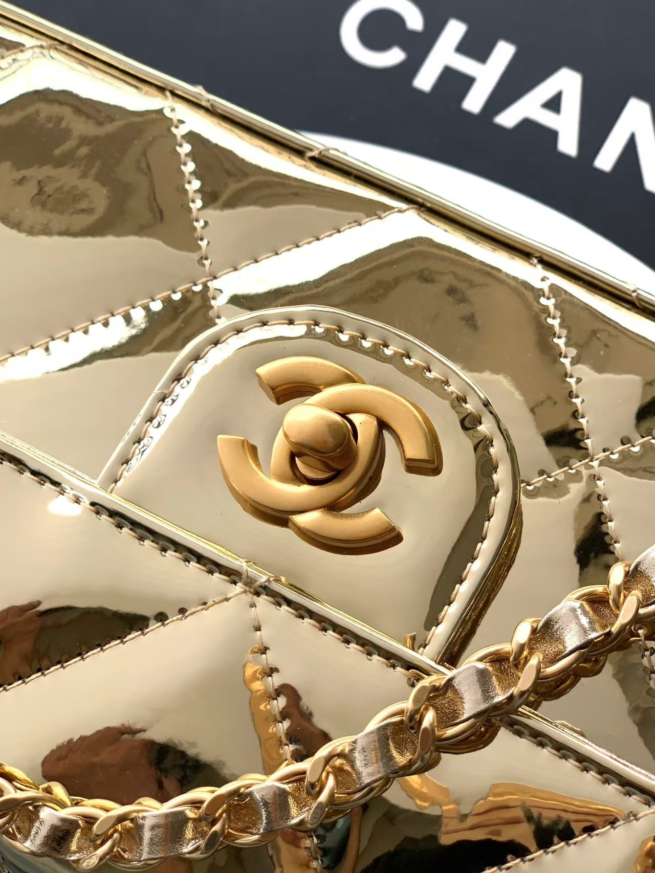 Ch**el Large Flap Bag with Top Handle 12.5x30x5cm