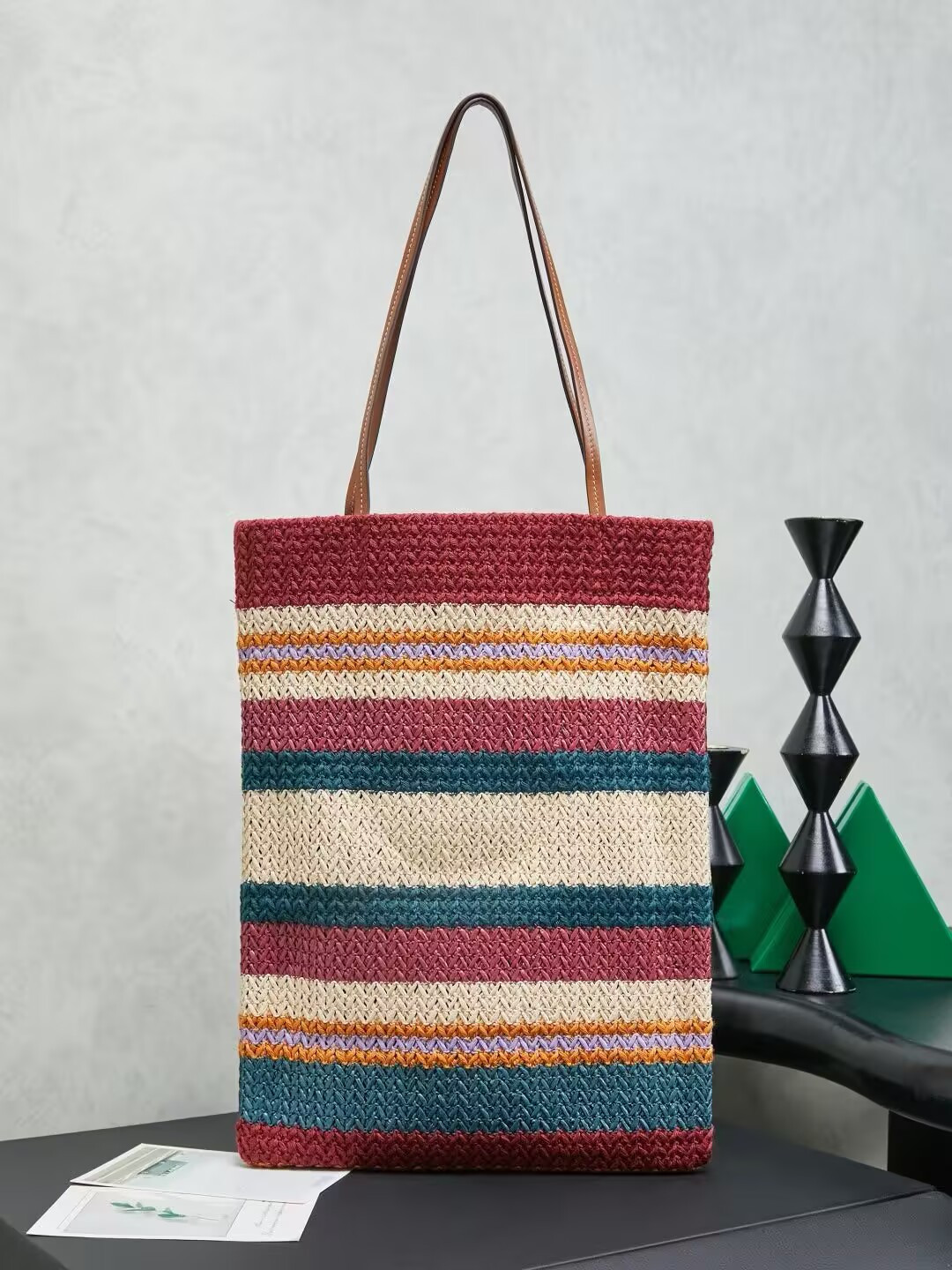 M1v M1v Raffia-effect Woven Tote Bag 41x32cm