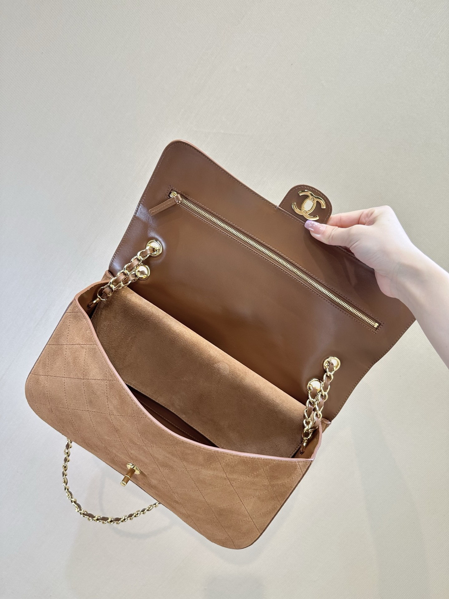 Ch**el Maxi Flap Handbag Brown AS6281 19.5x32x10cm