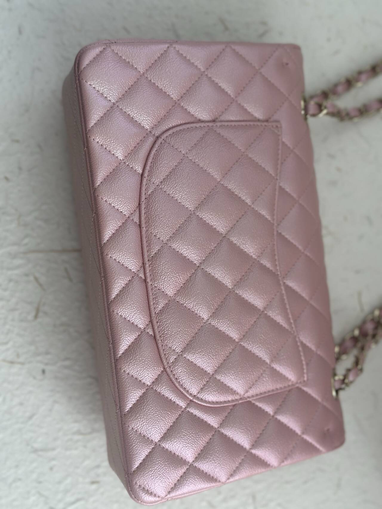 Ch**el Flap Bag Pearlescent Pink AS1112 25.5x15x6cm