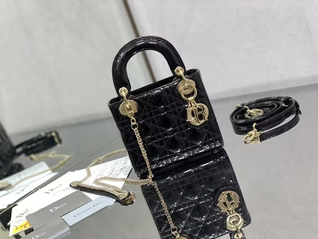 Mini Lady D10r Bag Patent Cannage Calfskin 17 x 15 x 7 cm