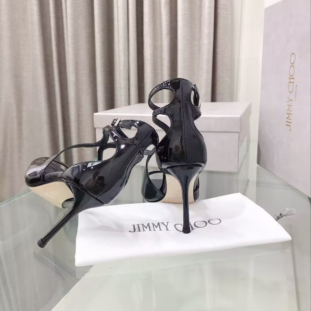 UA J1m*y Ch00 Azia patent leather high-heeled sandals 8.5cm Heel