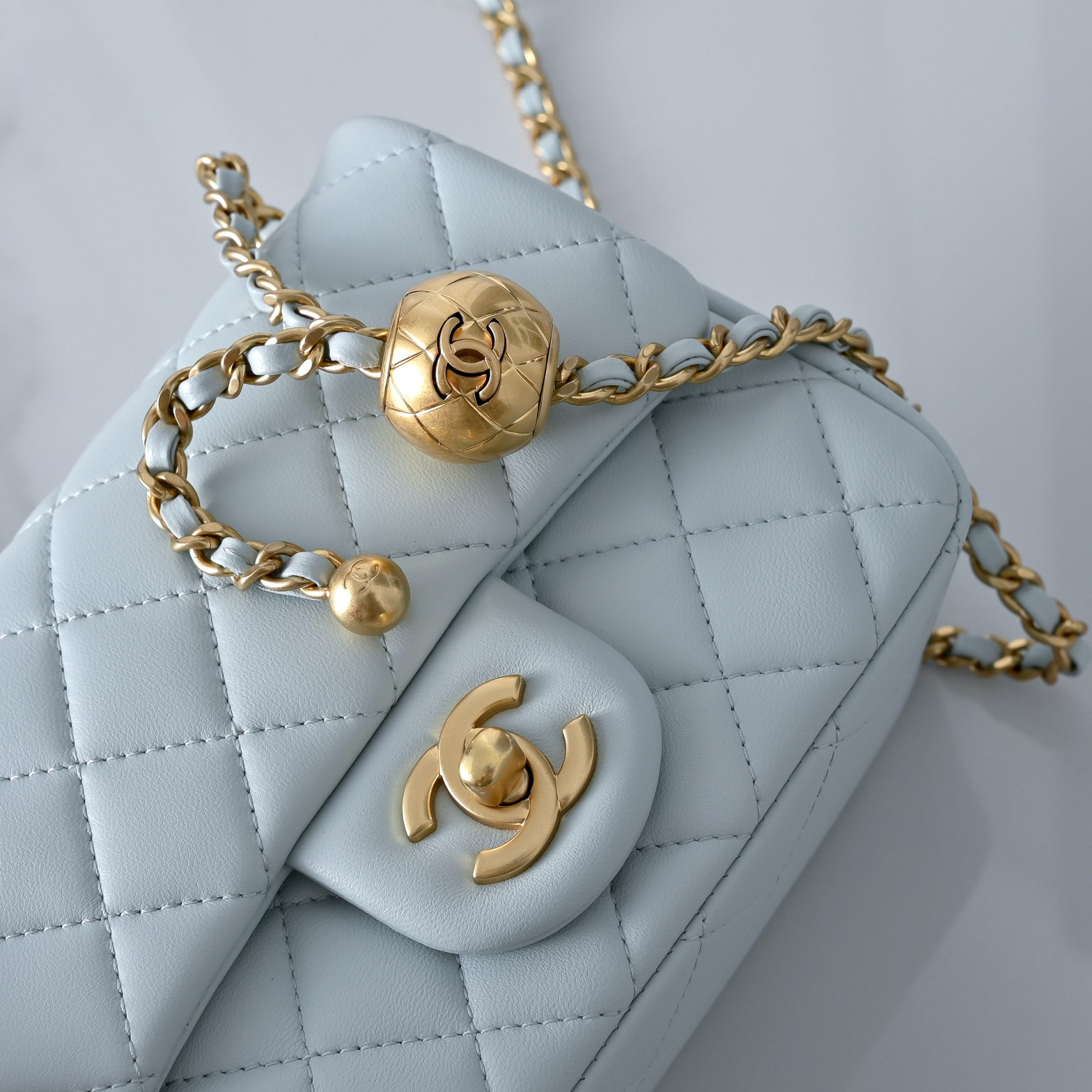 Ch**el Mini Flap Bag Light Blue AS1786 13.5x17x8cm