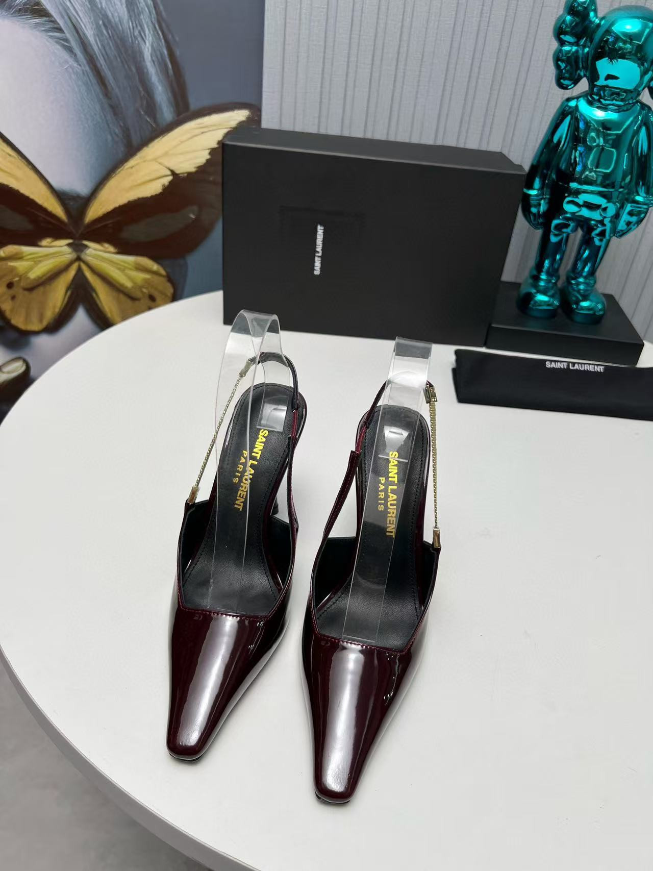 UA Y51 Sa1nt Lau*nt Glazed Calfskin Lee Slingback Pumps