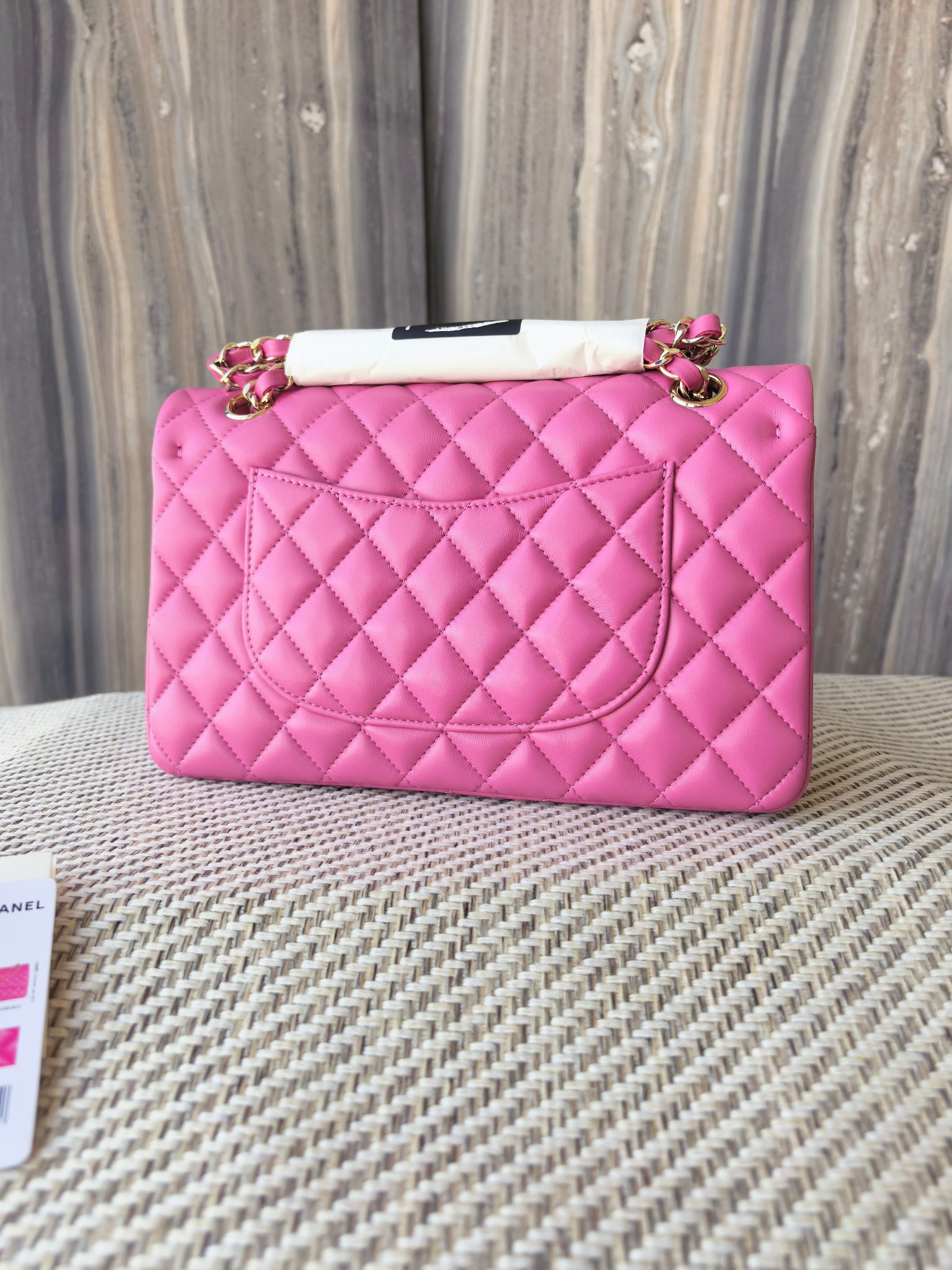 Ch**el classic flap bag rose with light gold hardware 15.5x25.5x6.5cm