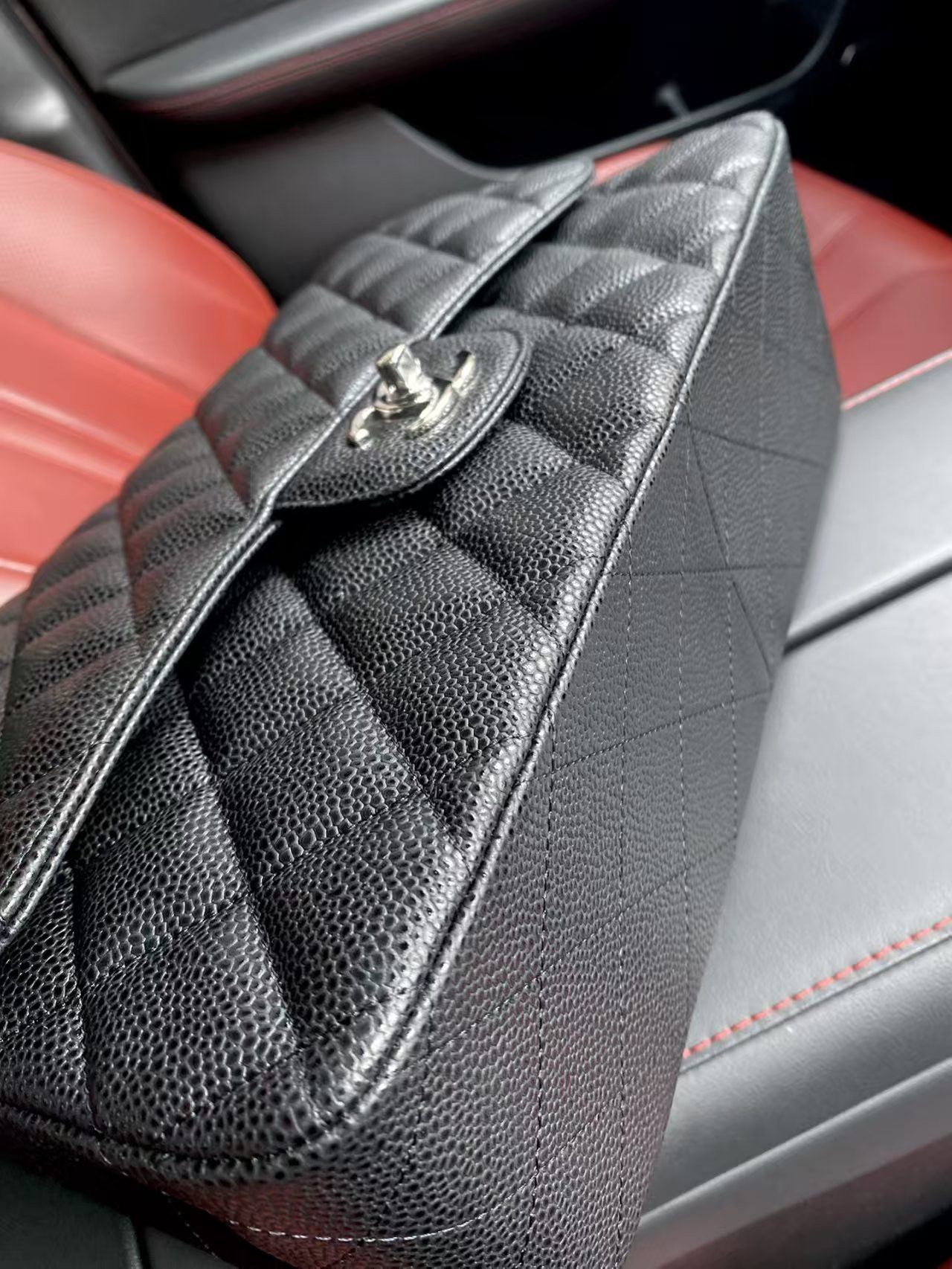 Ch**el Classic Flap Jumbo 30cm CF Black Silver 19.5x30x10cm