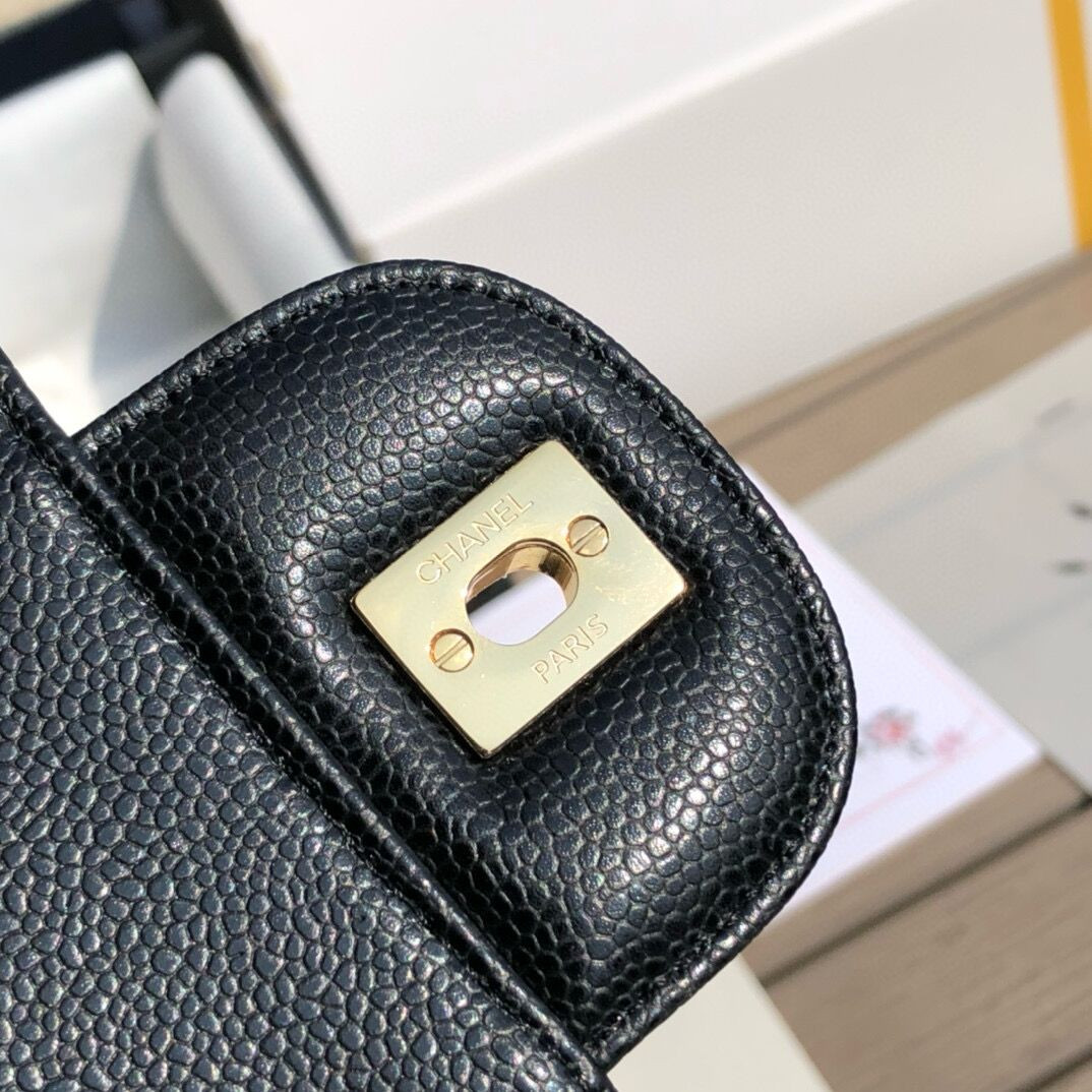 Ch**el Classic Flap Jumbo 30cm CF Black Gold 7.6 × 11.7 × 3.9 in