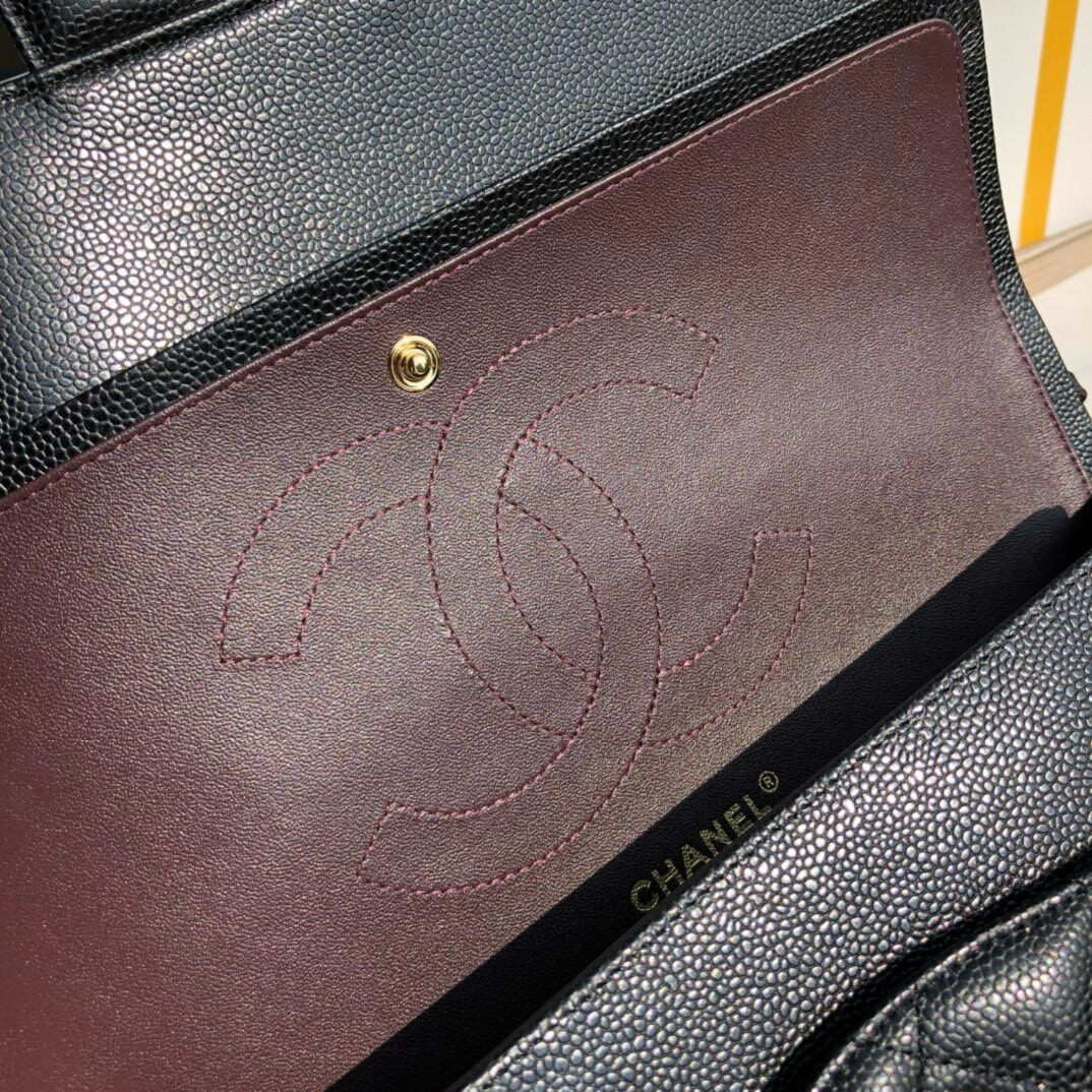 Ch**el Classic Flap Jumbo 30cm CF Black Gold 7.6 × 11.7 × 3.9 in