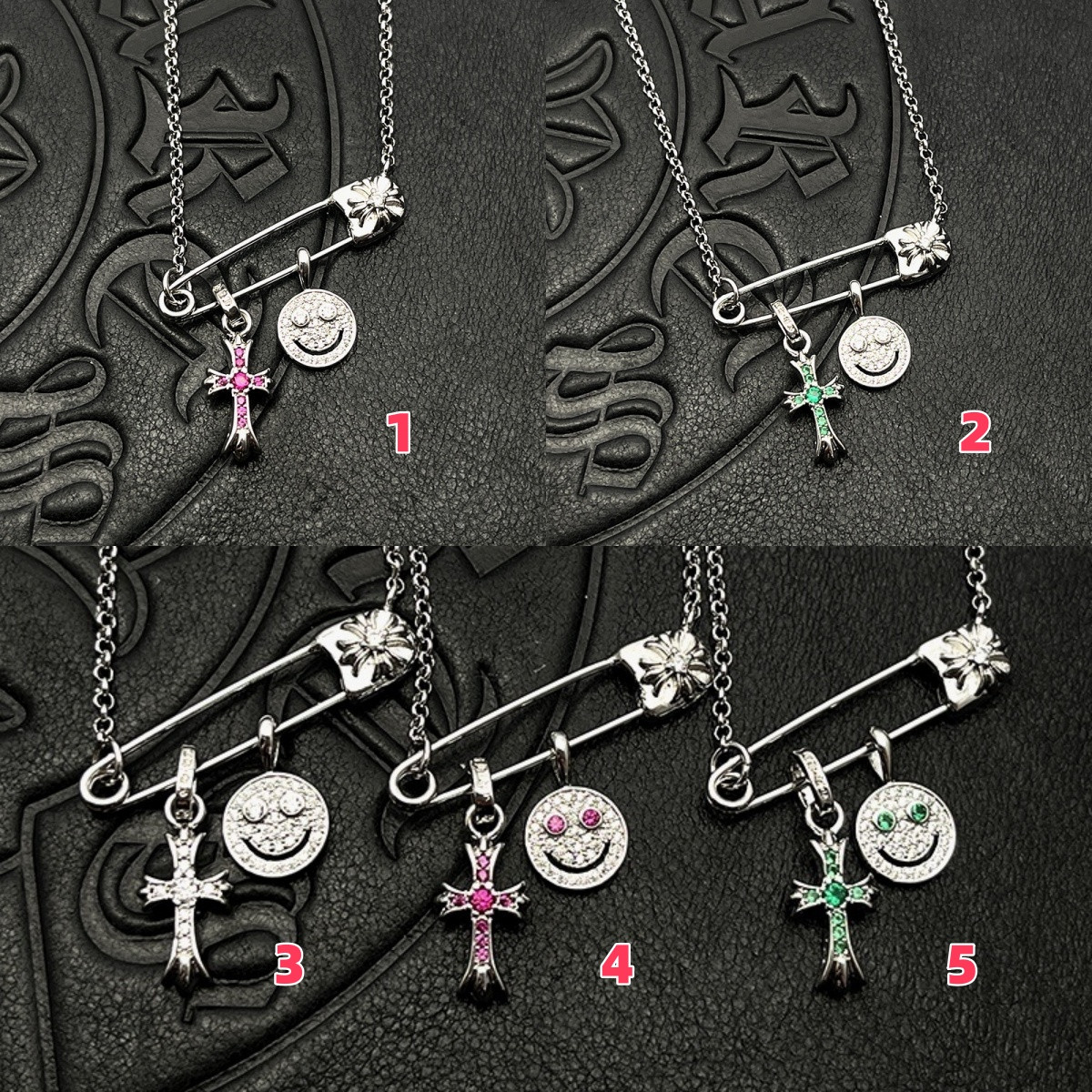 Chrome Hearts Smiley Face Small Cross Necklace (Chain length 45+5cm)