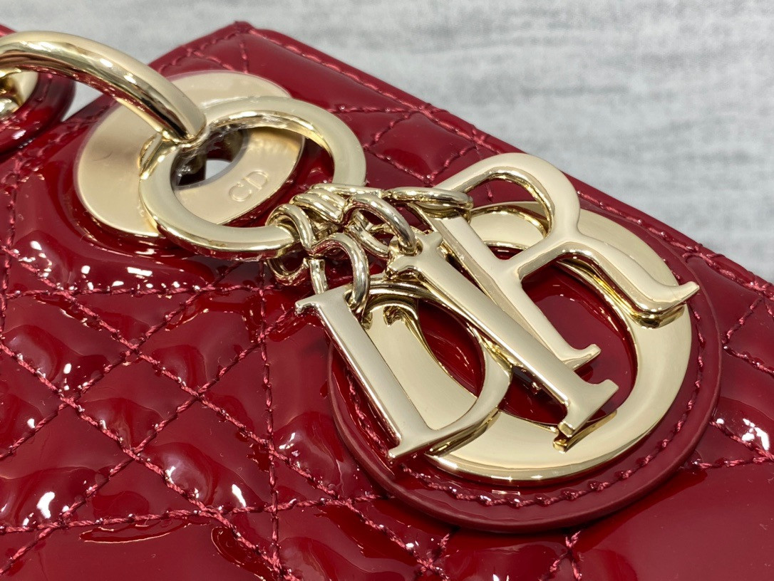 Mini Lady D10r Bag  Cherry Red Patent Cannage Calfskin 6.5 x 6 x 3 inches