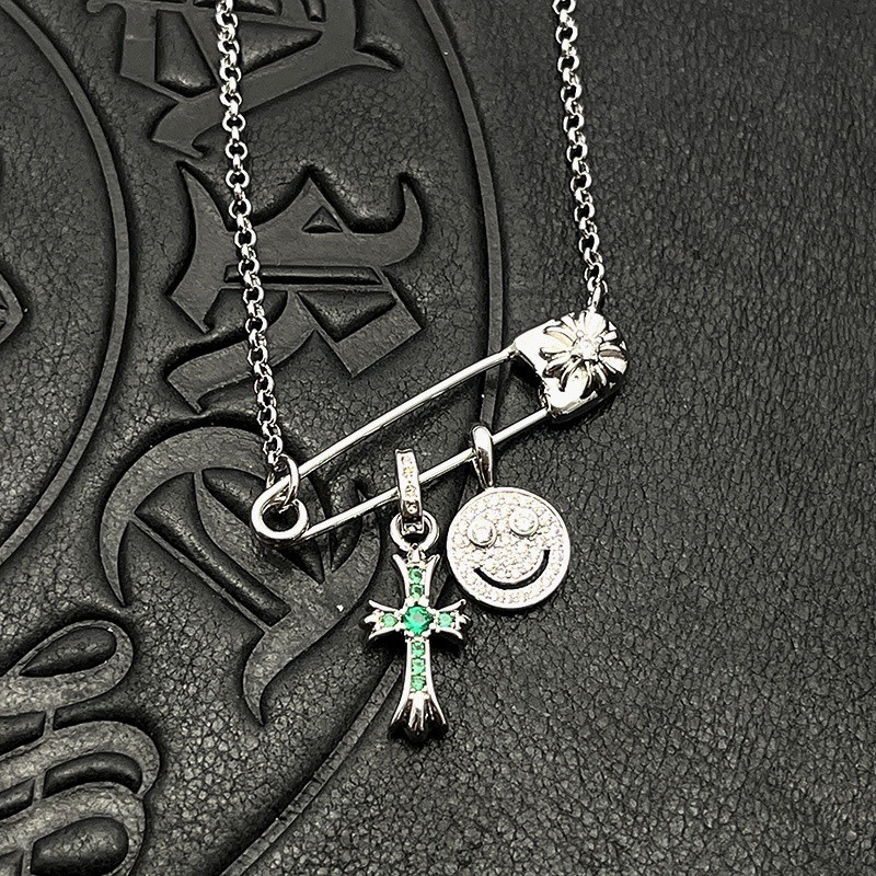 Chrome Hearts Smiley Face Small Cross Necklace (Chain length 45+5cm)
