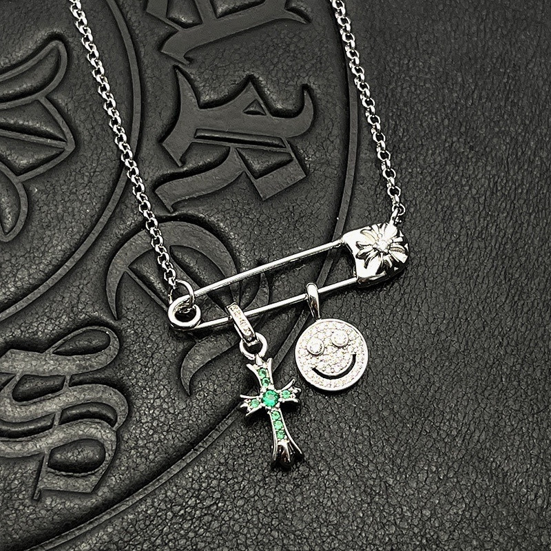 Chrome Hearts Smiley Face Small Cross Necklace (Chain length 45+5cm)