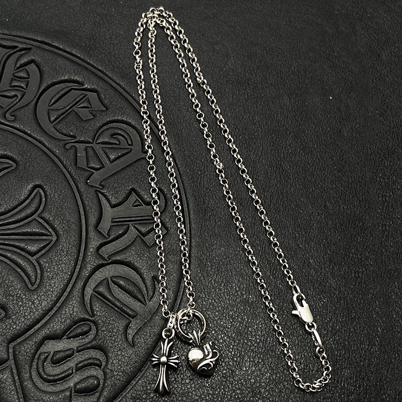 Ch*0me He**ts Heart and Cross Double Pendant Necklace