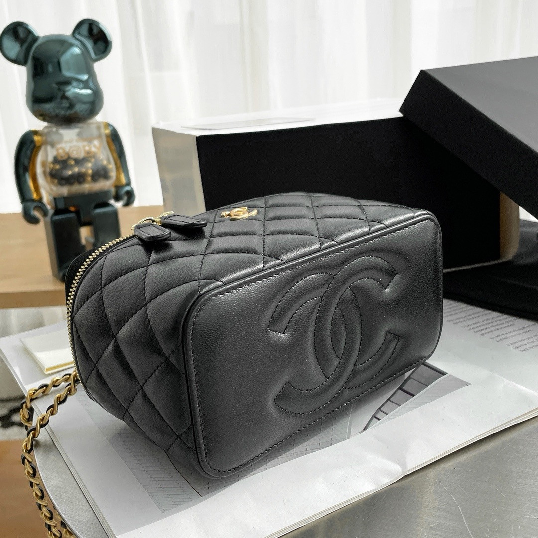 Ch**el Walnut Gold Ball Chain with Makeup Mirror Lamb Leather Square Box Shoulder Bag Women