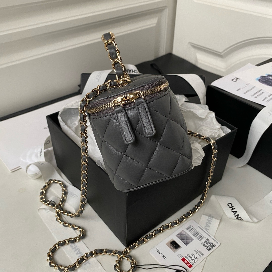 Ch**el Walnut Gold Ball Chain with Makeup Mirror Lamb Leather Square Box Shoulder Bag Women