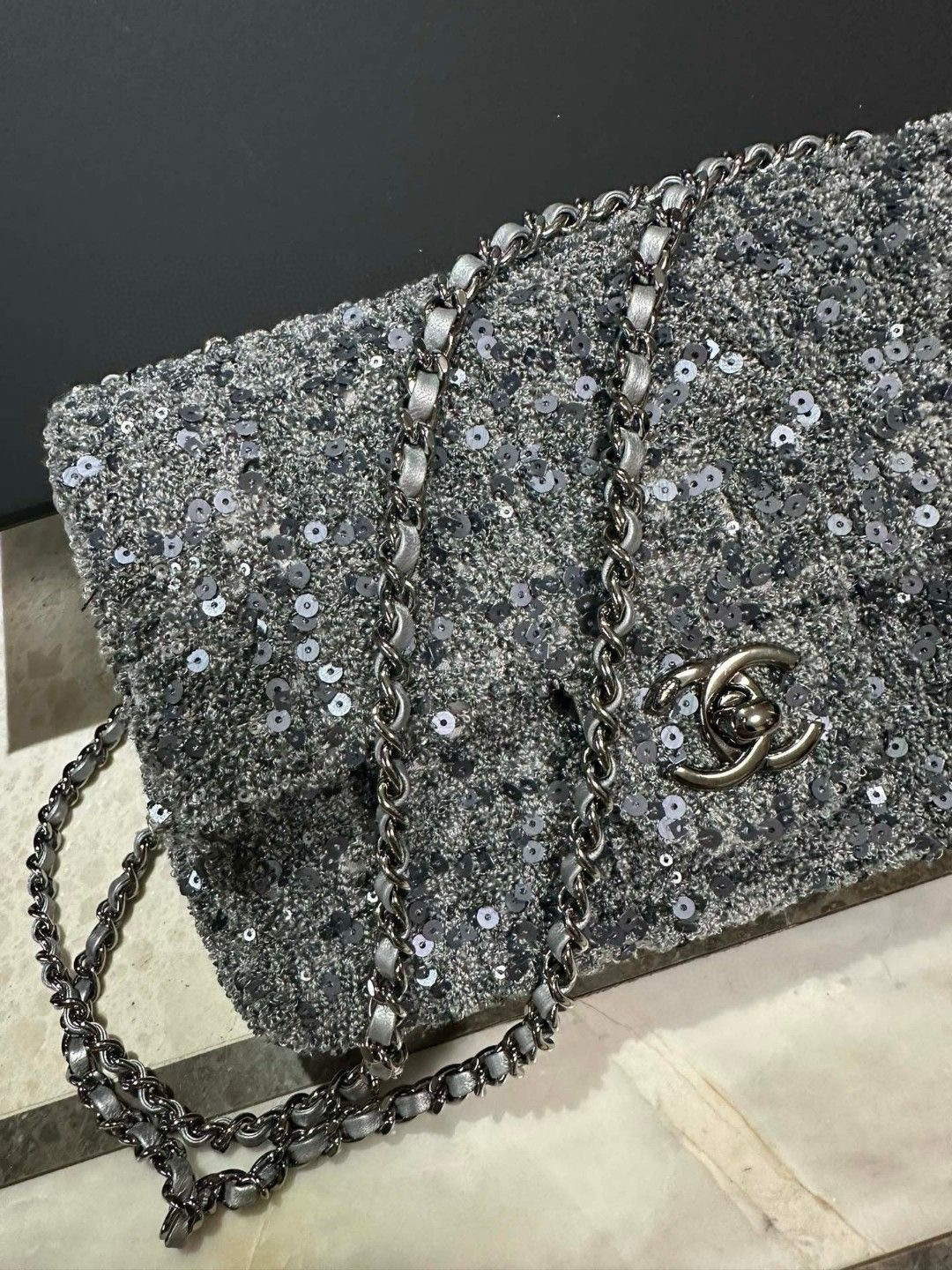 Ch**el Sequin Flap Bag 20CM