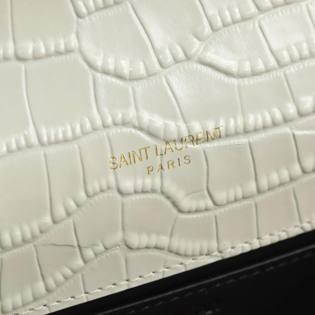 YSL UPTOWN CHAIN WALLET IN CROCODILE-EMBOSSED SHINY LEATHER 7.5 X 4.7 X 1.2 INCHES