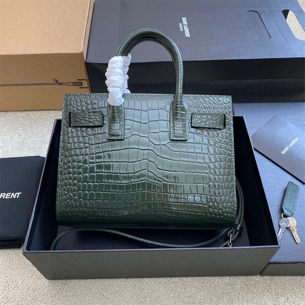 Y51 SAC DE JOUR NANO IN CROCODILE EMBOSSED LEATHER GREEN 8.6 X 6.8 X 3.5 INCHES