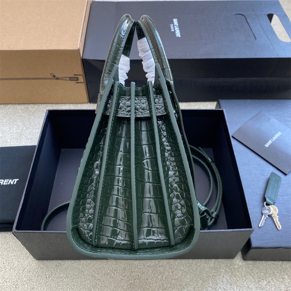 Y51 SAC DE JOUR NANO IN CROCODILE EMBOSSED LEATHER GREEN 8.6 X 6.8 X 3.5 INCHES