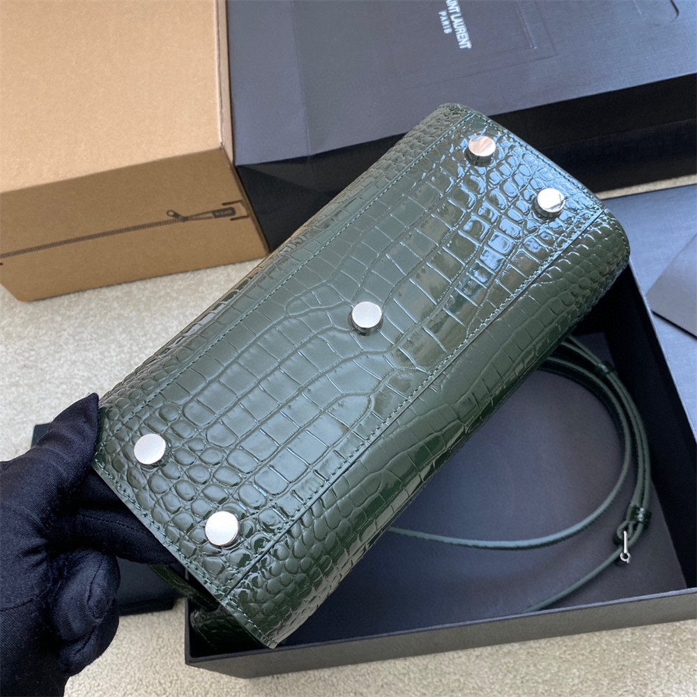 Y51 SAC DE JOUR NANO IN CROCODILE EMBOSSED LEATHER GREEN 8.6 X 6.8 X 3.5 INCHES