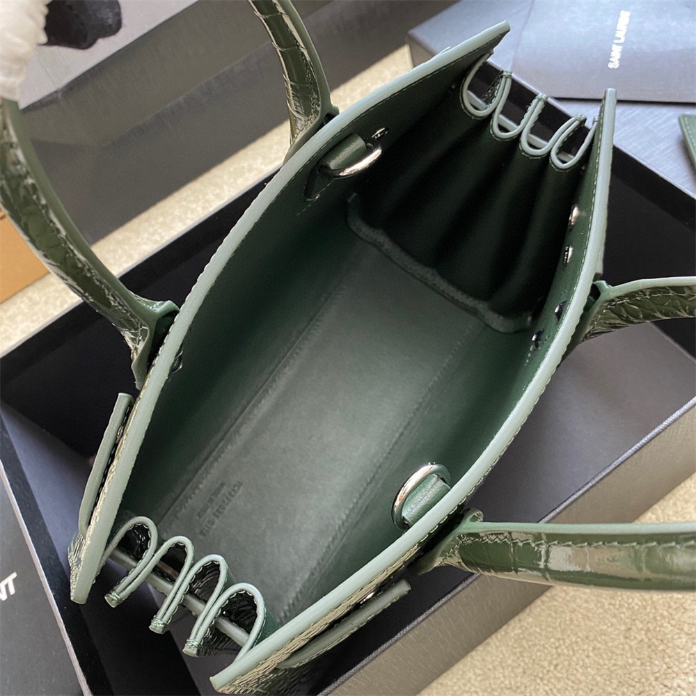 Y51 SAC DE JOUR NANO IN CROCODILE EMBOSSED LEATHER GREEN 8.6 X 6.8 X 3.5 INCHES