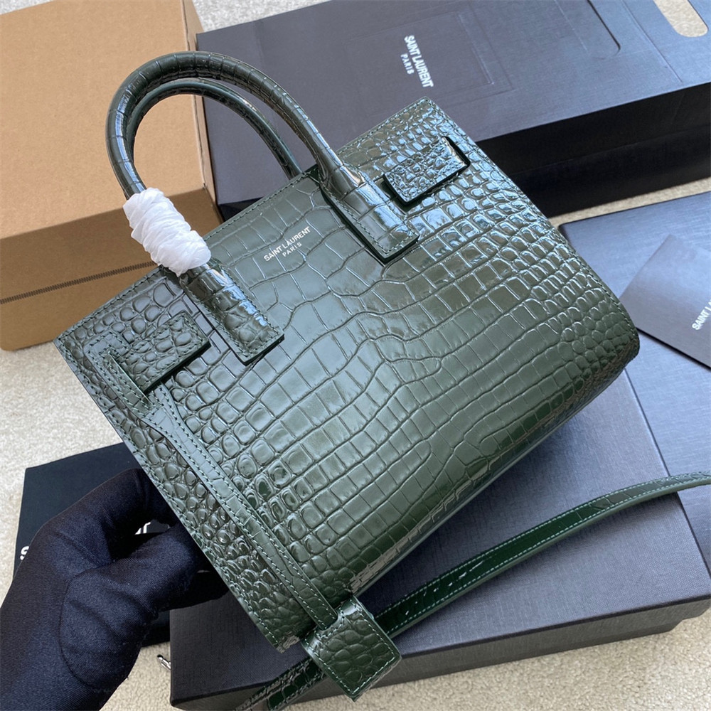 Y51 SAC DE JOUR NANO IN CROCODILE EMBOSSED LEATHER GREEN 8.6 X 6.8 X 3.5 INCHES