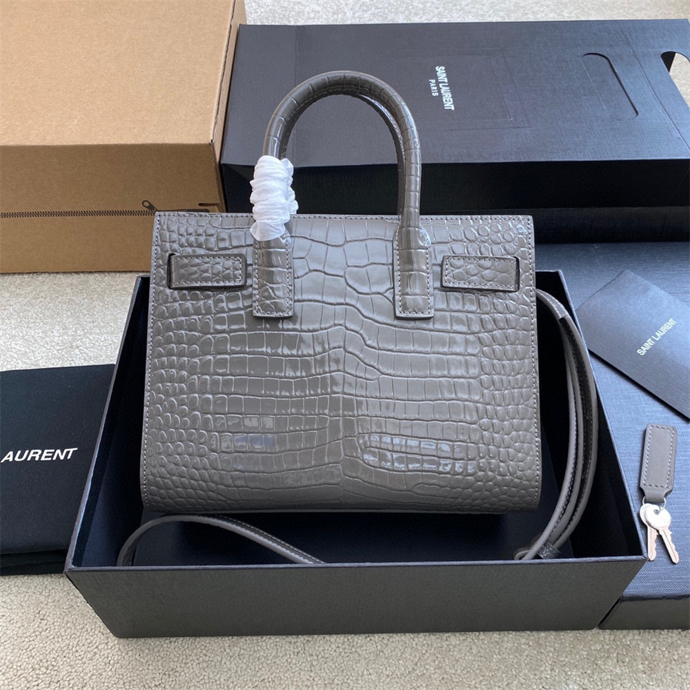 Y51 SAC DE JOUR NANO IN CROCODILE EMBOSSED LEATHER DARK GREY 8.6 X 6.8 X 3.5 INCHES