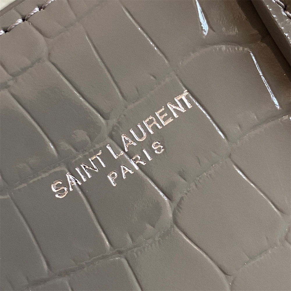 Y51 SAC DE JOUR NANO IN CROCODILE EMBOSSED LEATHER DARK GREY 8.6 X 6.8 X 3.5 INCHES