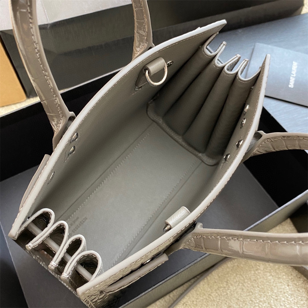 Y51 SAC DE JOUR NANO IN CROCODILE EMBOSSED LEATHER DARK GREY 8.6 X 6.8 X 3.5 INCHES