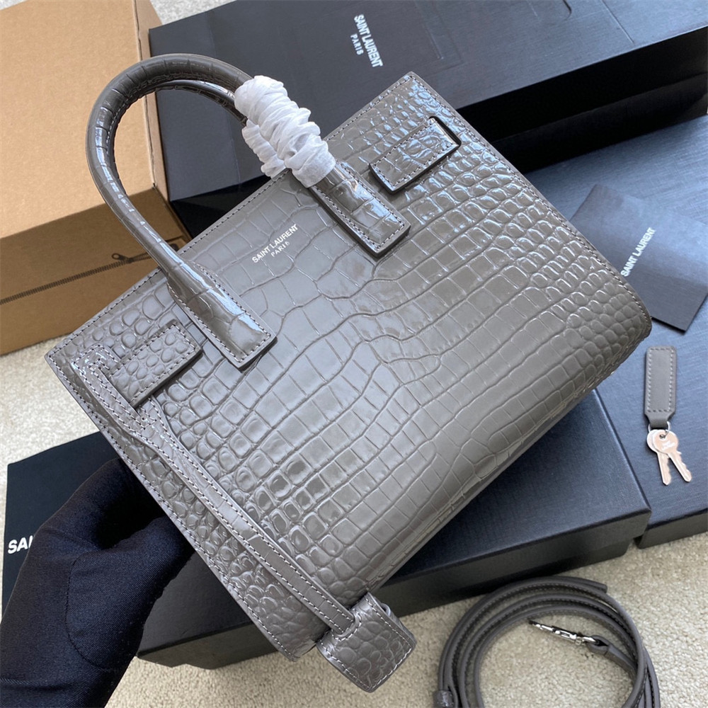 Y51 SAC DE JOUR NANO IN CROCODILE EMBOSSED LEATHER DARK GREY 8.6 X 6.8 X 3.5 INCHES