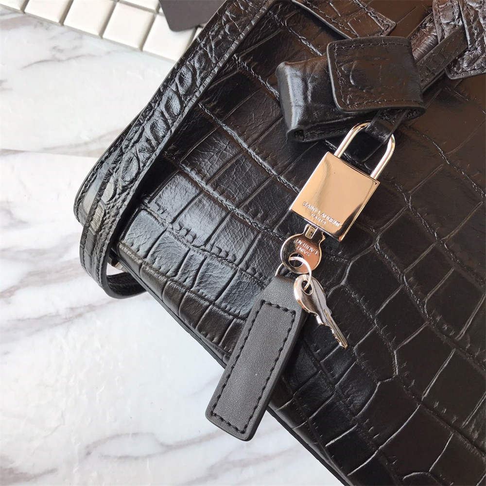 Y51 SAC DE JOUR NANO IN MATTE CROCODILE EMBOSSED LEATHER BLACK