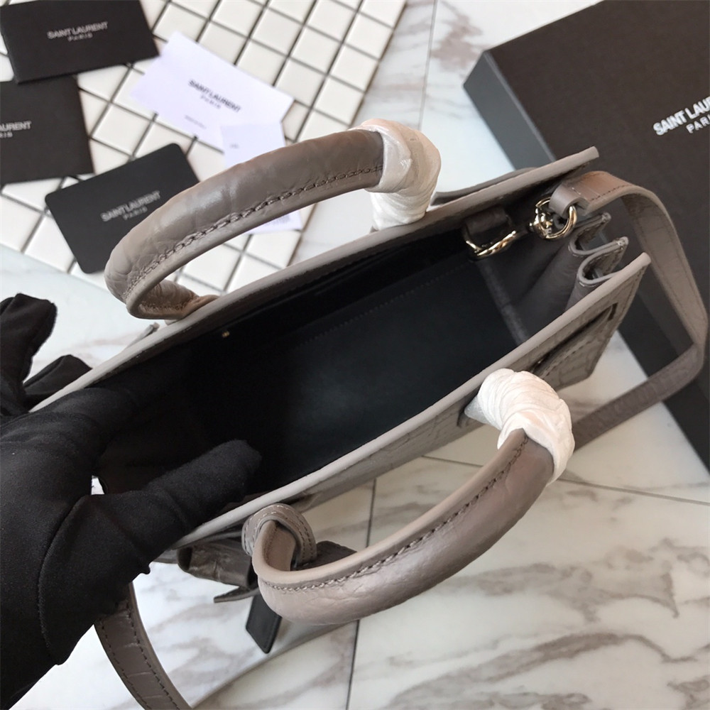 Y51 SAC DE JOUR NANO IN MATTE CROCODILE EMBOSSED LEATHER DARK GREY