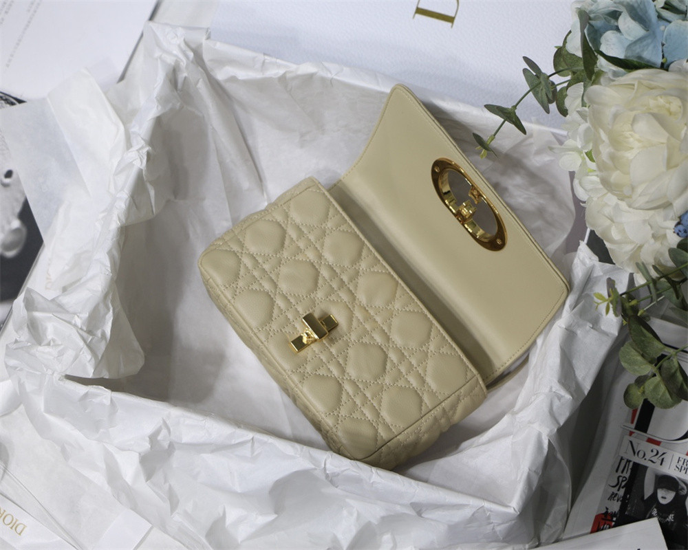 SMALL D10r CARO BAG Beige S*pple Cannage Calfskin 20 x 12 x 7 cm