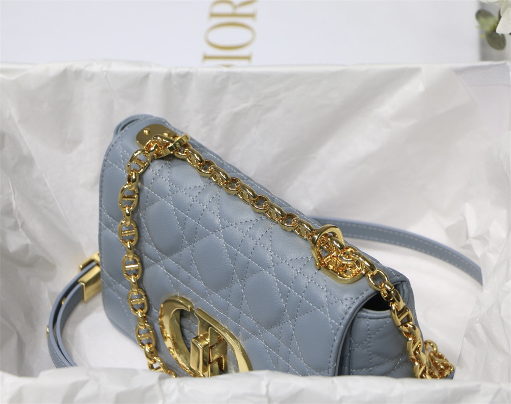 SMALL D10r CARO BAG Light Blue S*pple Cannage Calfskin 20 x 12 x 7 cm