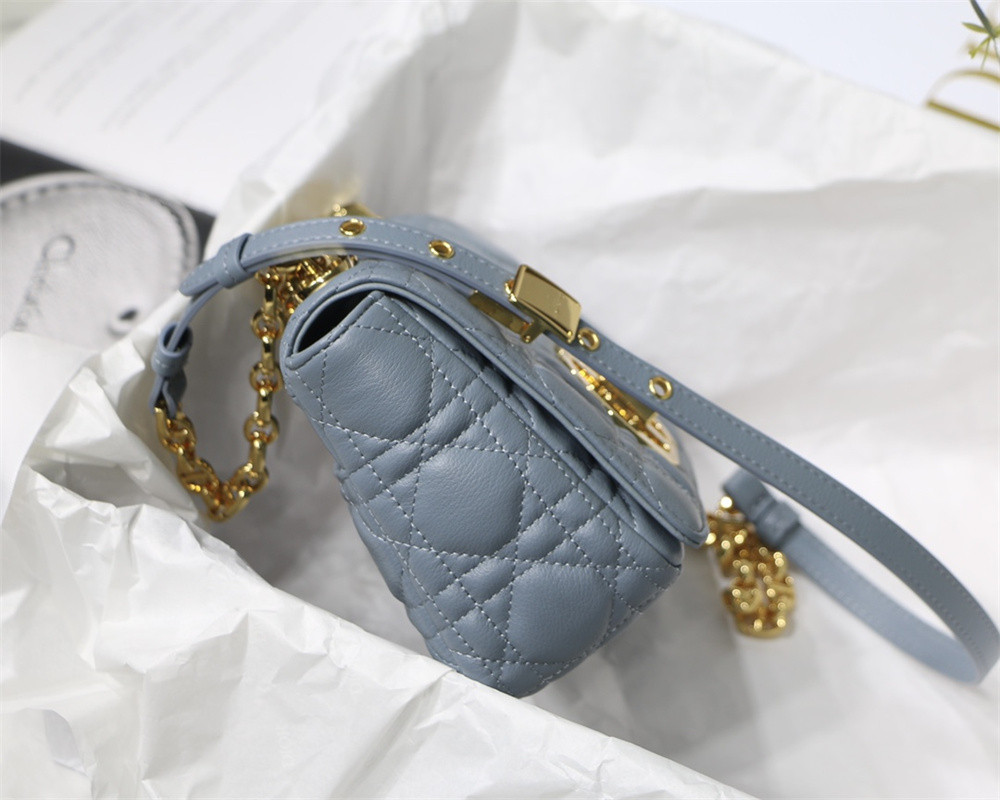 SMALL D10r CARO BAG Light Blue S*pple Cannage Calfskin 20 x 12 x 7 cm