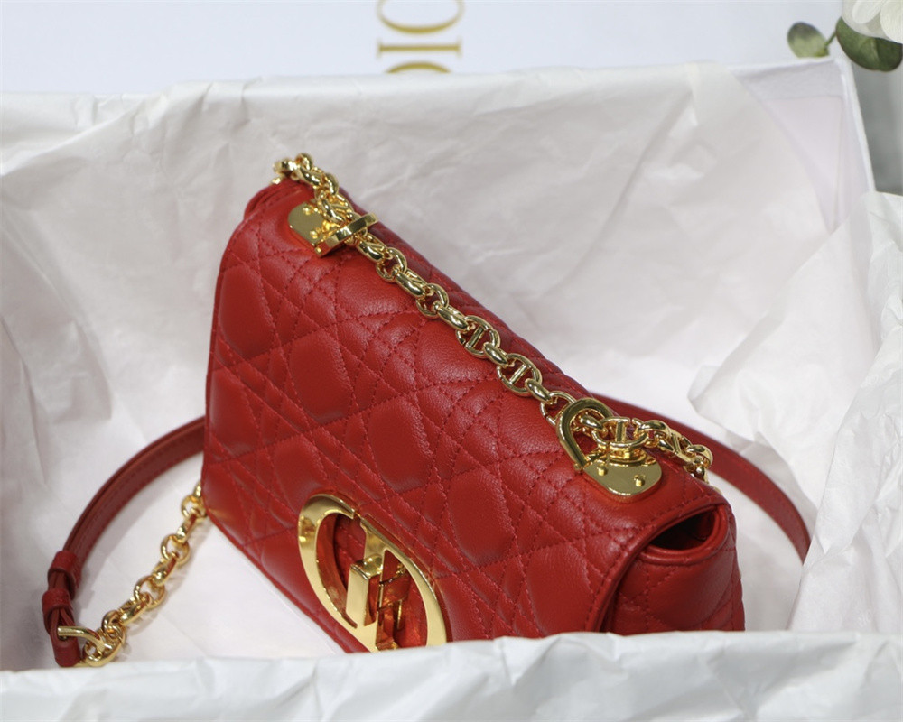 SMALL D10r CARO BAG Red S*pple Cannage Calfskin 20 x 12 x 7 cm