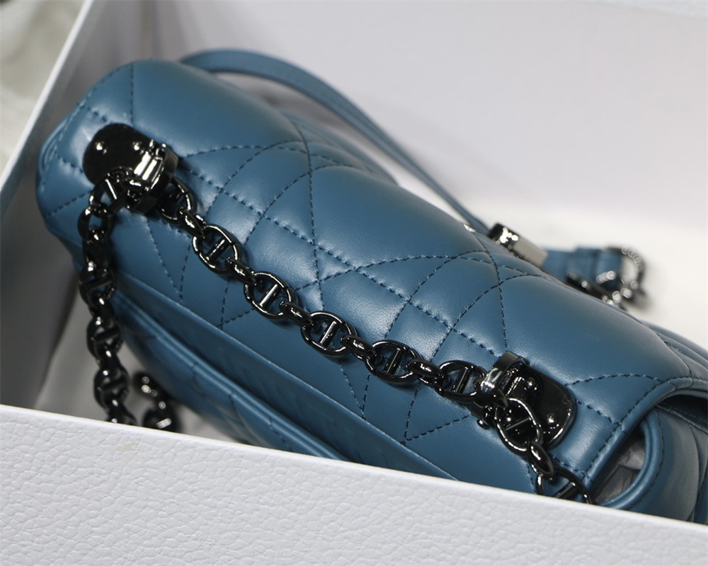 SMALL D10r CARO BAG Navy S*pple Cannage Calfskin With Silver Hardware 20 x 12 x 7 cm