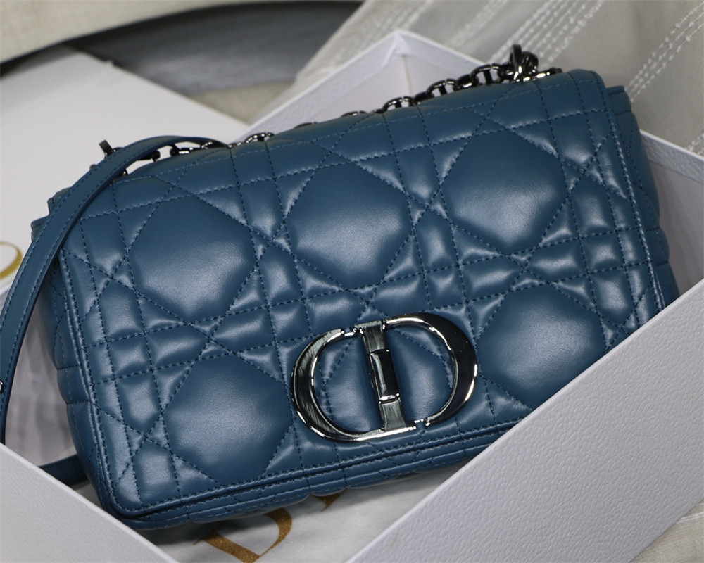 MEDIUM D10r CARO BAG Navy S*pple Cannage Calfskin With Silver Hardware 25.5 x 15.5 x 8 cm