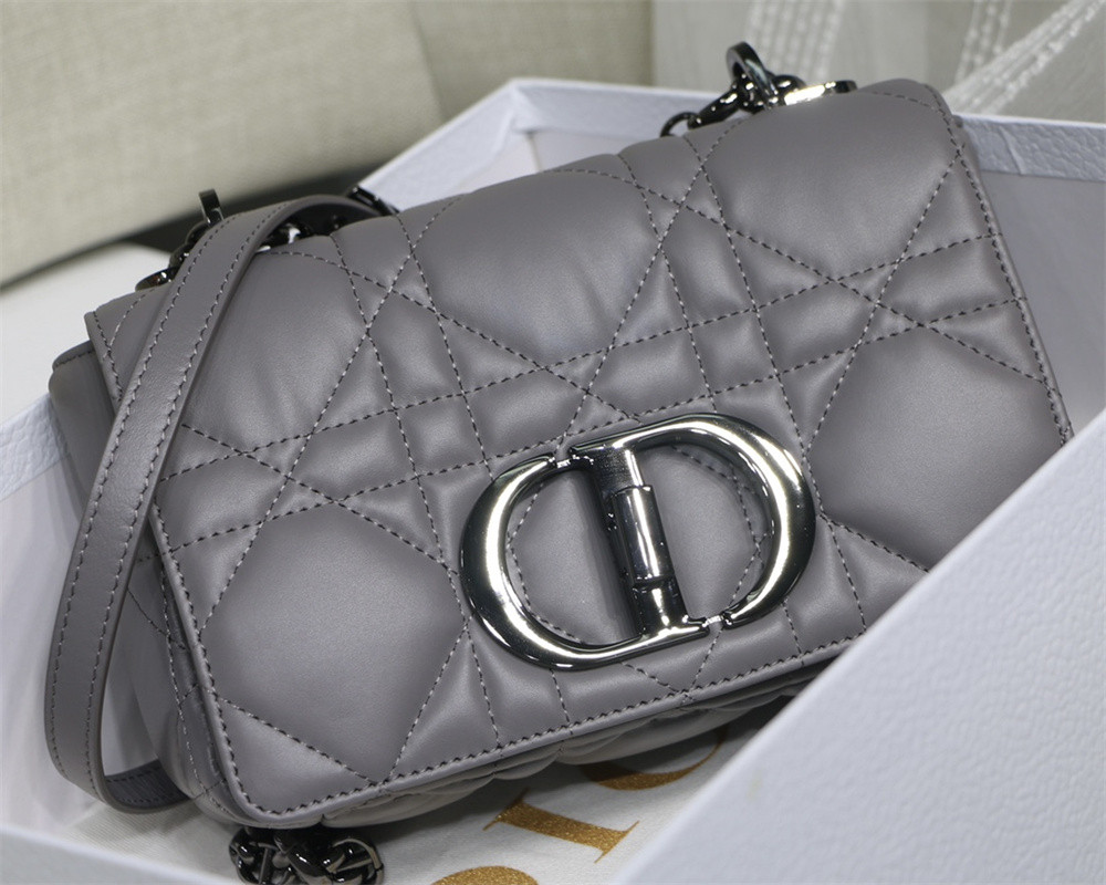 SMALL D10r CARO BAG Grey S*pple Cannage Calfskin With Silver Hardware 20 x 12 x 7 cm