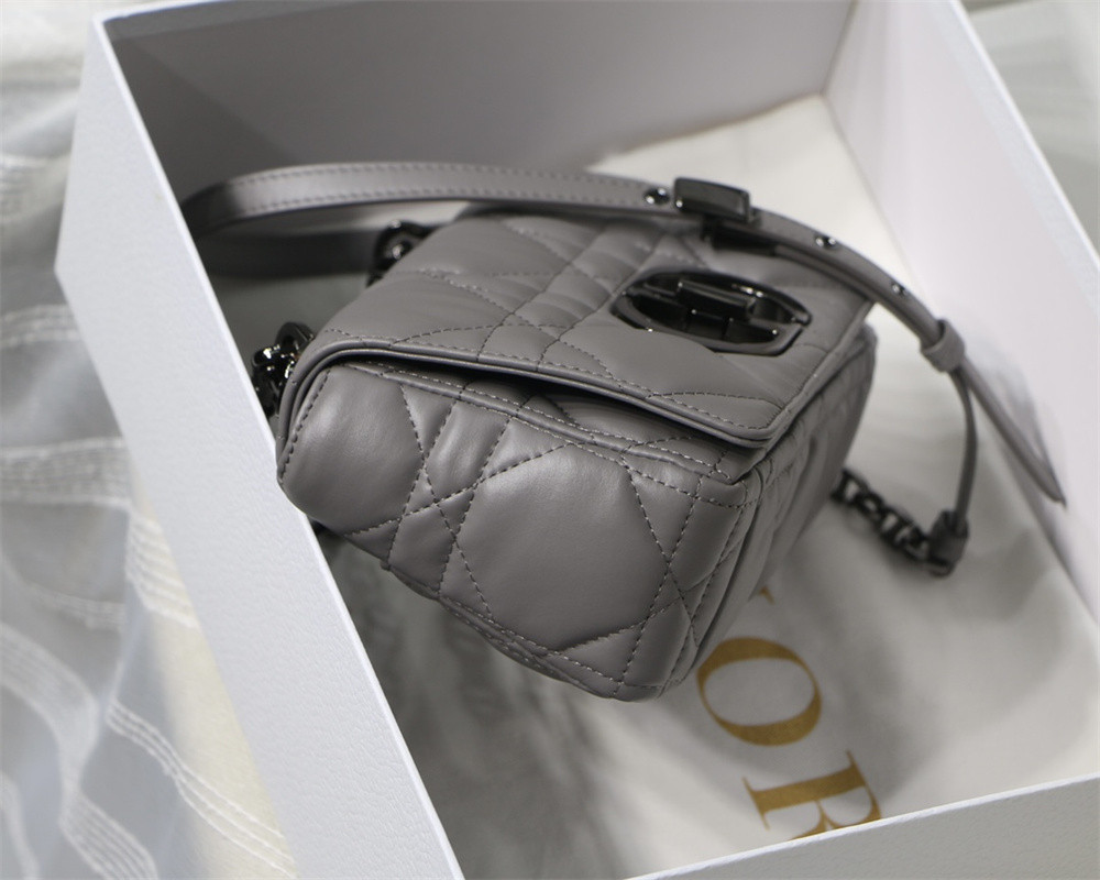 SMALL D10r CARO BAG Grey S*pple Cannage Calfskin With Silver Hardware 20 x 12 x 7 cm