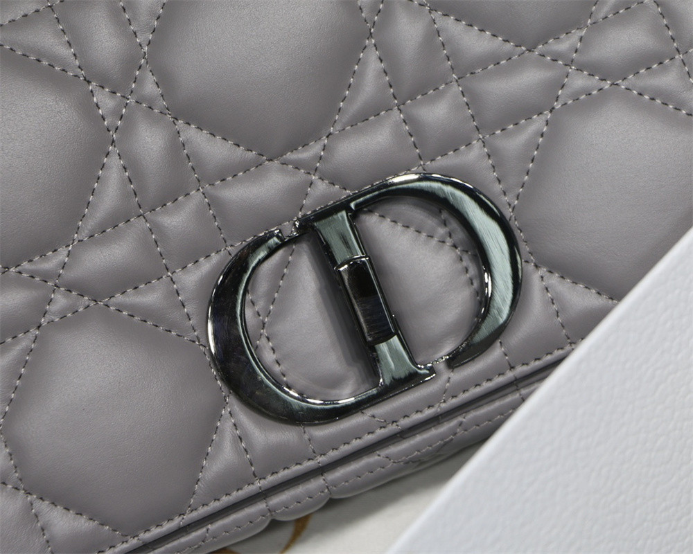MEDIUM D10r CARO BAG Grey S*pple Cannage Calfskin With Silver Hardware 25.5 x 15.5 x 8 cm