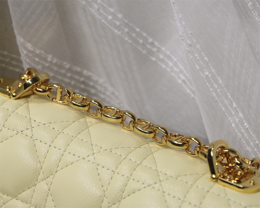 SMALL D10r CARO BAG Light Yellow S*pple Cannage Calfskin 20 x 12 x 7 cm