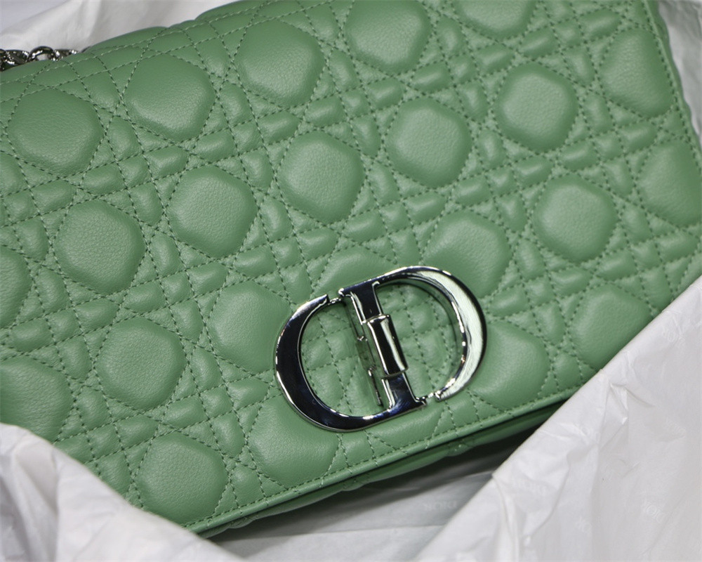 LARGE D10r CARO BAG Green S*pple Cannage Calfskin With Silver Hardware 29 x 18 x 10 cm